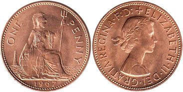 Münze Großbritannien penny 1967