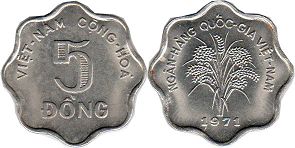 piece South Vietnam 5 dong 1971