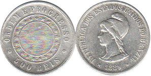 coin Brazil 500 reis 1889