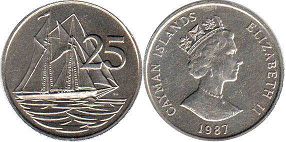 coin Cayman Islands 25 cents 1987