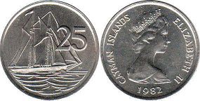 coin Cayman Islands 25 cents 1982