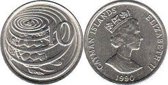 coin Cayman Islands 10 cents 1990