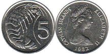 coin Cayman Islands 5 cents 1982