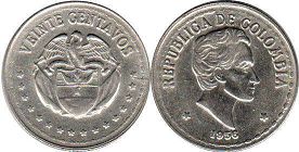 coin Colombia 20 centavos 1956