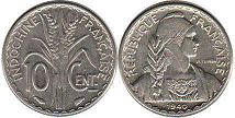 piece Française Indochina 10 cents 1940