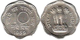 coin India 10 new paise 1959