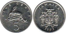 coin Jamaica 5 cents 1993