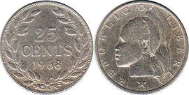 coin Liberia 25 cents 1968