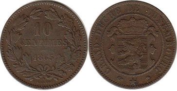 coin Luxembourg 10 centimes 1865