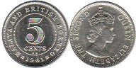 coin Malaya 5 cents 1961