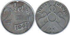 Münze Niederlande 2.5 Cents 1941