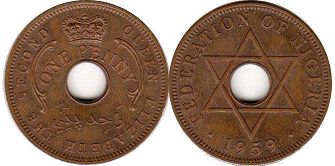 coin Nigeria 1 penny 1959