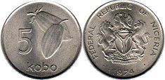 coin Nigeria 5 kobo 1974