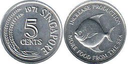 coin Singapore 5 cents 1971