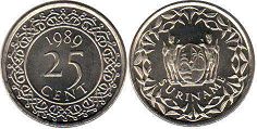 coin Surinam 25 cents 1989
