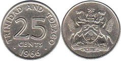 coin Trinidad and Tobago 25 cents 1966