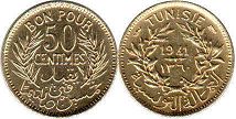 piece Tunisia 50 centimes 1941