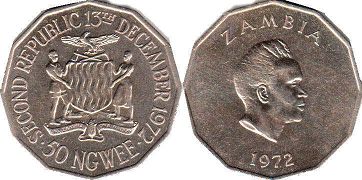 coin Zambia 50 ngwee 1972