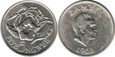 coin Zambia 5 ngwee 1968