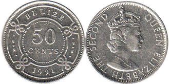 coin Belize 50 cents 1991