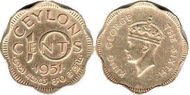 coin Ceylon 10 cents 1951
