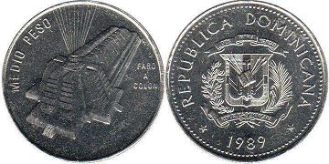 coin Dominican Republic 1/2 peso 1989