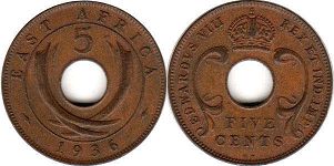 coin BRITISH EAST AFRICA 5 cents 1936