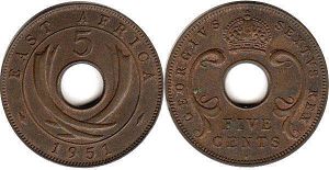 coin BRITISH EAST AFRICA 5 cents 1951