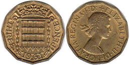 monnaie UK 3 pence 1961