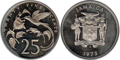 coin Jamaica 25 cents 1973