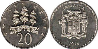 coin Jamaica 20 cents 1974