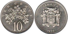 coin Jamaica 10 cents 1974