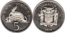 coin Jamaica 5 cents 1974