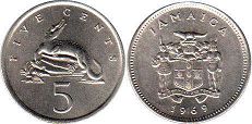 coin Jamaica 5 cents 1969