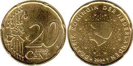 mynt Nederländerna 20 euro cent 2004