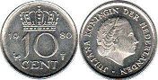 Münze Niederlande 10 Cents 1980