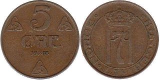 coin Norway 5 ore 1938