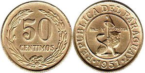 coin Paraguay 50 centimos 1951
