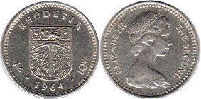 coin Rhodesia 1' 10 cents 1964
