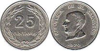 coin Salvador 25 centavos 1970