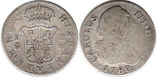 coin Spain silver 2 reales 1780