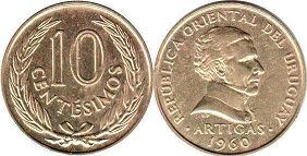 coin Uruguay 10 centesimos 1960