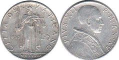 moneta Vatican 5 lire 1955