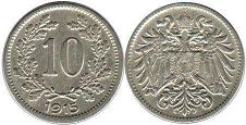 Münze Kaisertum Österreich 10 heller 1915