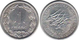 piece Central African States (CFA) 1 franc 1974