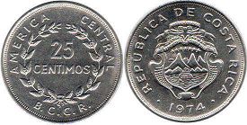 coin Costa Rica 25 centimos 1974