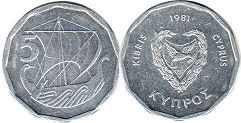 coin Cyprus 5 mils 1981