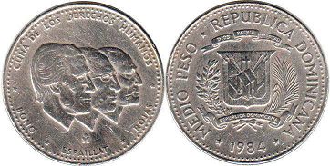 coin Dominican Republic 1/2 peso 1984