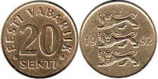 coin Estonia 20 senti 1992