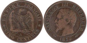 coin France 5 centimes 1854 coin France 5 centimes 1854